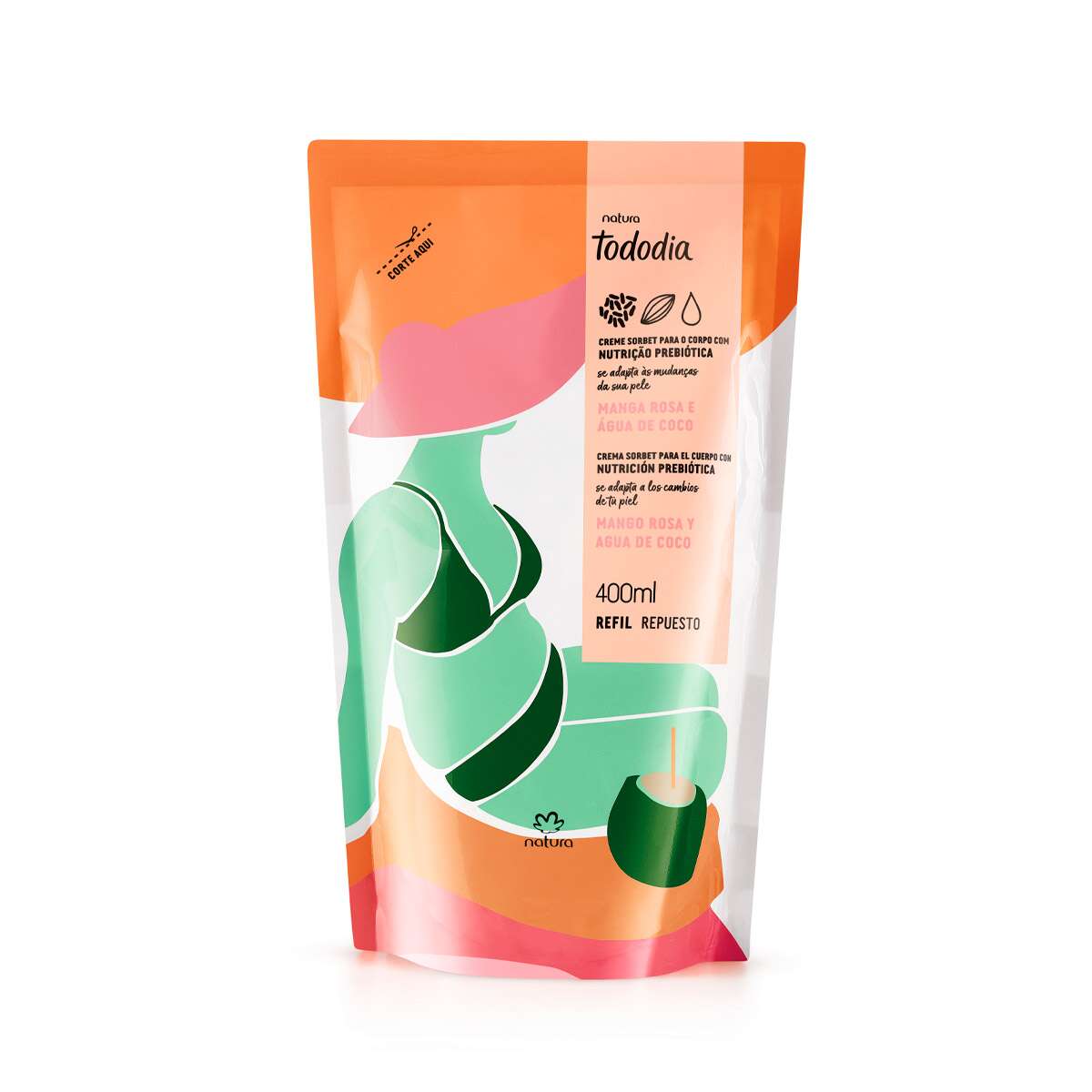 Repuesto Crema Nutritiva para Cuerpo Mango Rosa y Agua de Coco Tododia - 400 ml